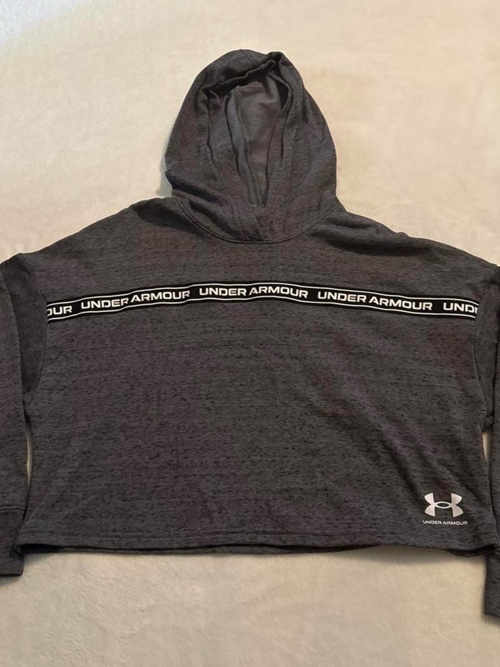 Under Armour Women’s Dark Gray Hooded Crew with Branded Chest Tape
